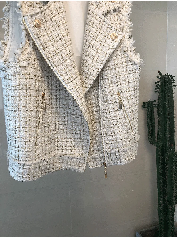 

Chic Ins Europe Vintage Women's Tweed Vest Autumn Sleeveless Zipper Short Jacket French Ladies Top Outerwear Drop Free Shipping