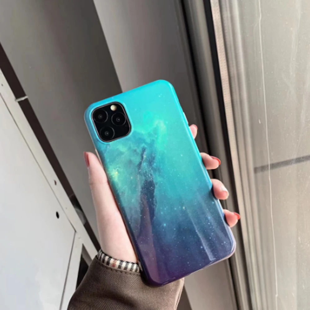 

Gradient Girls Phone Case For Iphone 11 Pro Max X Xr Xs 6 6S 7 8 Plus Soft Starry Blue Light Flash Back Cover Cellphone Shell
