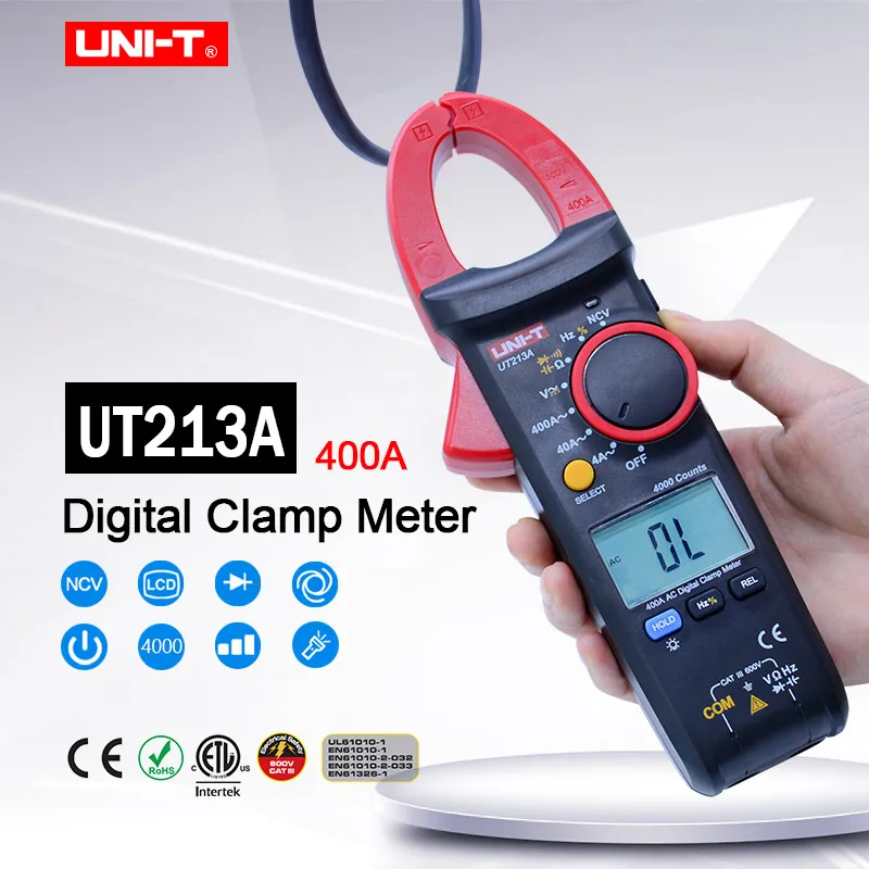 400A Digital Clamp Meter UNI-T UT213A Digital Multimeter AC Ammeter AC DC voltmeter Resistance Capacitance Frequency Tester