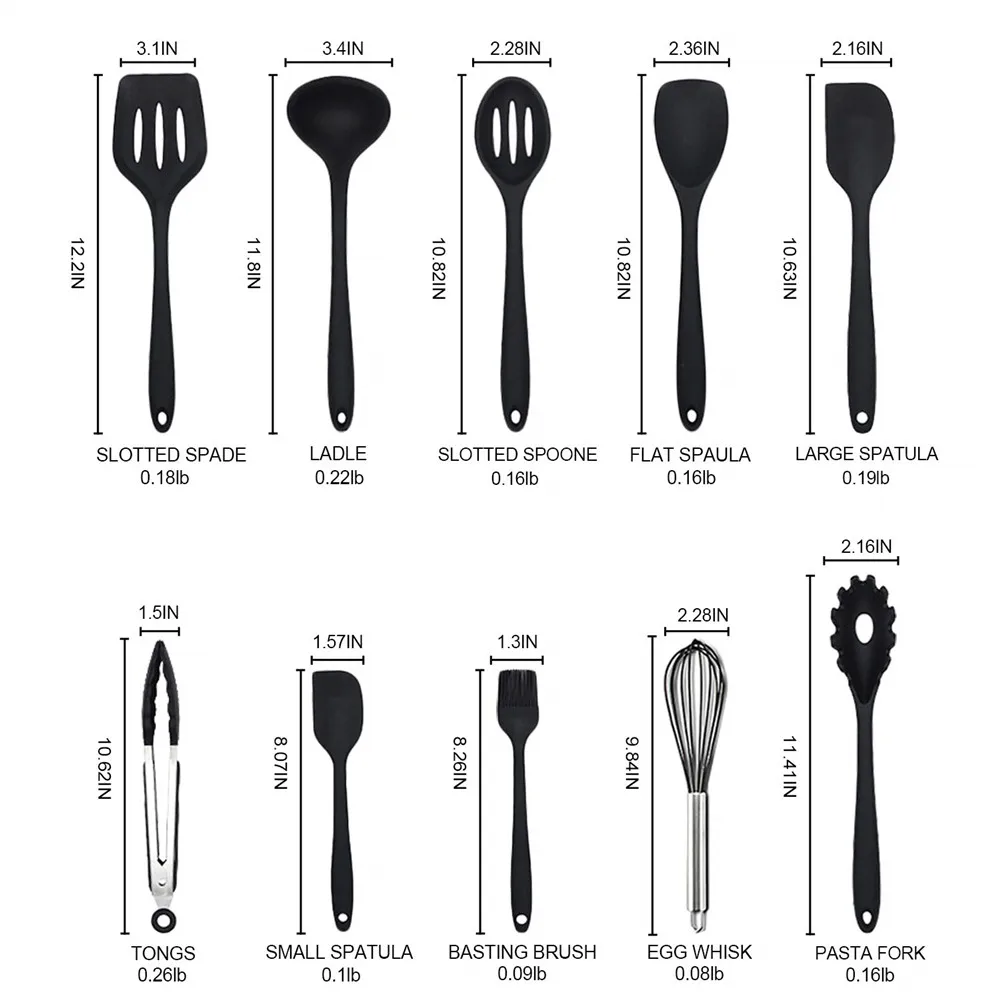 

10-Piece Set Of Silicone Kitchen Utensils, Black Non-Stick Cooking Tools And Kitchen Accessories Utensils For Kitchen
