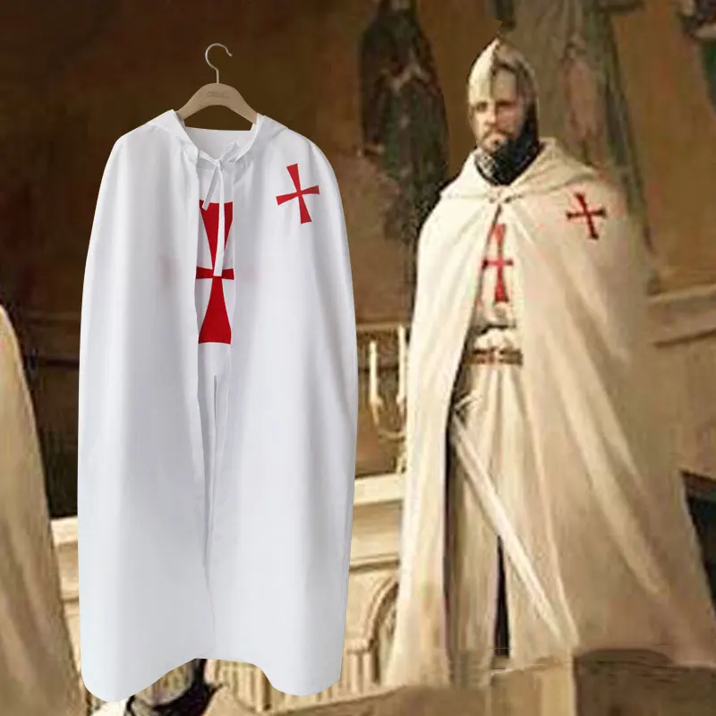 

Halloween Men Crusader Costume Cape Cloak Medieval Templar Hospitaller Knights Tunic Robe Halloween Carnival Cosplay Costume