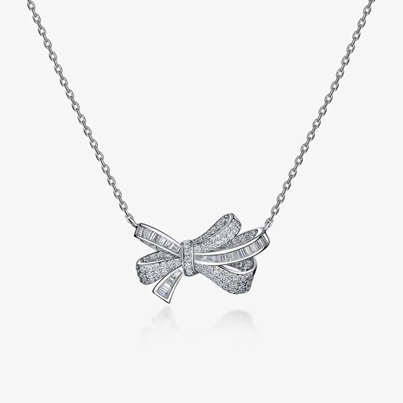 

Pure Sterling Silver 925 Chains Korean Fashion High Carbon Diamond Butterflytie Pendant Necklaces For Women Girls Fine Jewelry