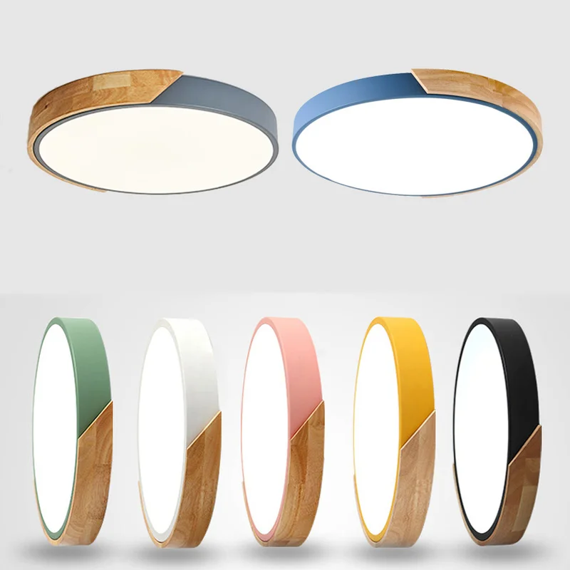 Светодиодный потолочный светильник из дуба в скандинавском стиле Круглый