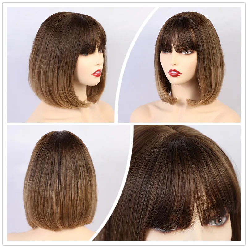 Крошечные LANA короткие прямые Ombre черный коричневый синтетические парики с челкой для женщин боб парик жаростойкий Лолита косплей парик - Цвет: ss148-852227
