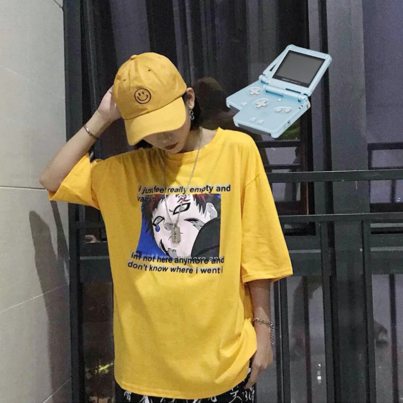 Harajuku Ulzzang, большие размеры, футболка, японский мультфильм, аниме, принт, футболки, лето, женская футболка с коротким рукавом, повседневные кавайные Топы - Цвет: Xian 615 huang