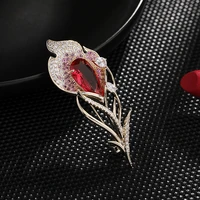 okily new copper flower corsage luxury flower cubic zircon tulip brooch wholesale brooch for women accessories christmas gift