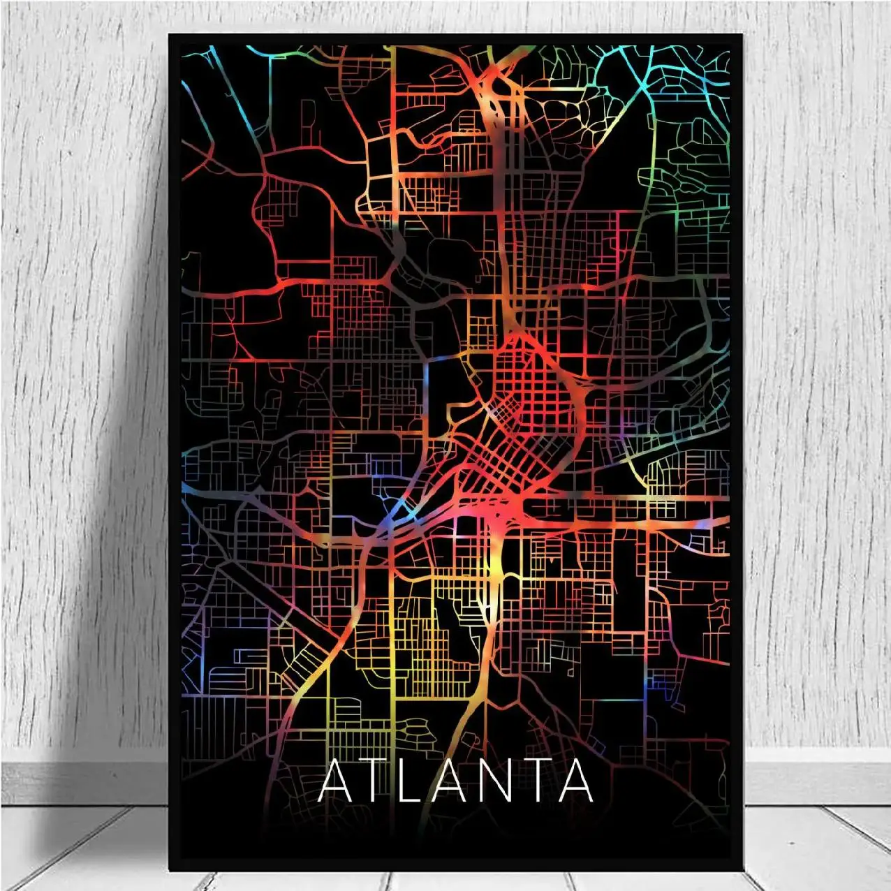 Атланта Джорджия акварельные черные карты города холст настенный
