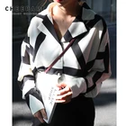 Cheerart осень 2019 Женские топы и блузки женская блузка с отворотом черно-белая Корейская рубашка новое поступление