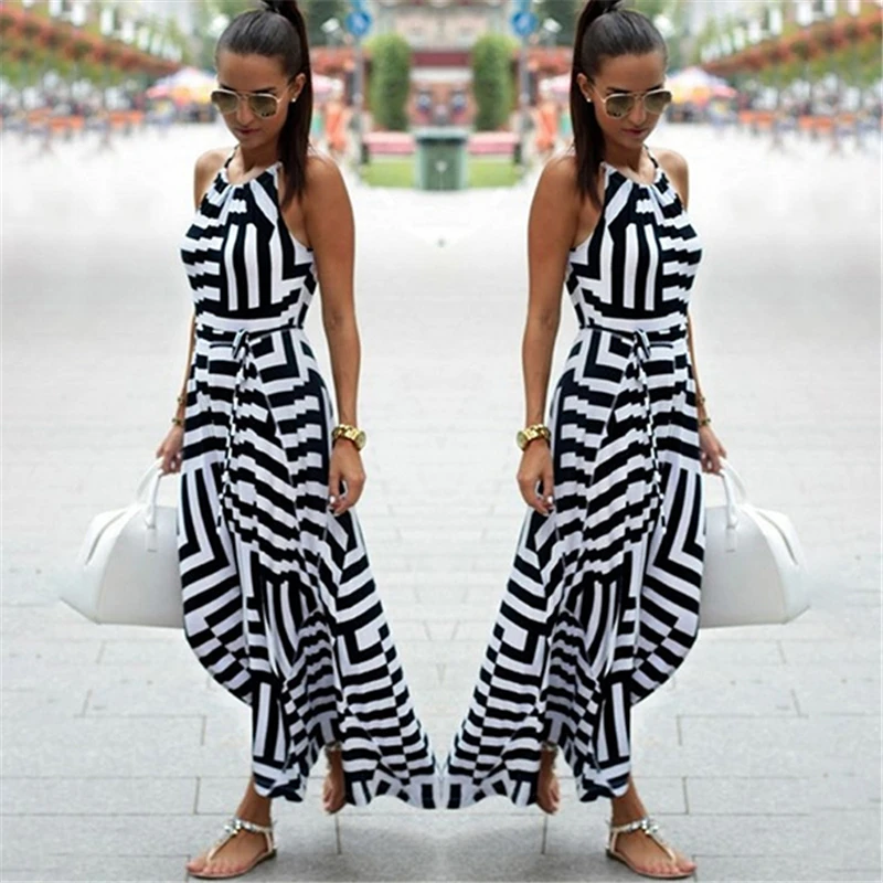 

Women sexy sleeveless female summer outfit with stripes beach dress summer boho dress Spaghetti strap dress summer dress