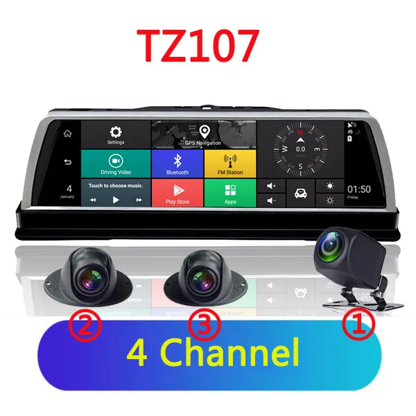 WHEXUNE 4 Channel Android 5.1 WIFI Car DVR Camera 4G 10" IPS ADAS GPS Navigation Dash Cam FHD 1080P Video Recorder - Название цвета: TZ107