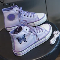 purple butterfly embroidery women canvas sneakers patchwork espadrilles girl reflective black hip hop running platform shoes