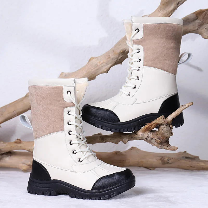 

2021 Winter New Ladies Snow Boots Mid-calf Waterproof and Warm Casual Boots Fur Lace-up Women's Thick-soled Boots Botas De Mujer
