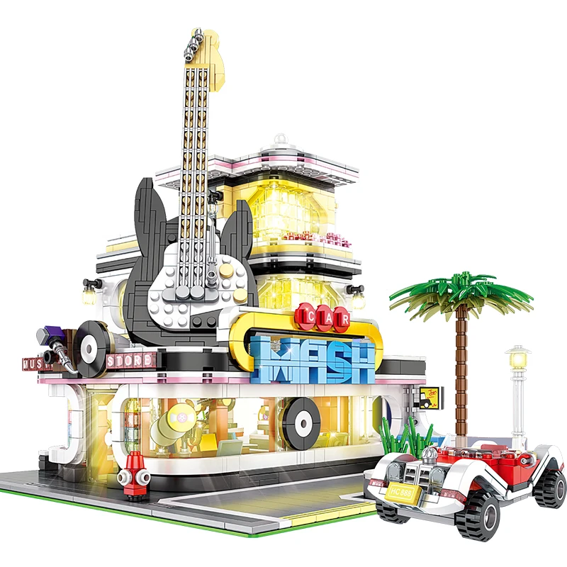

City Mini Street Downtown Architecture Building Blocks Creator Technic European Guitar Houses Education Bricks Gift for Kids