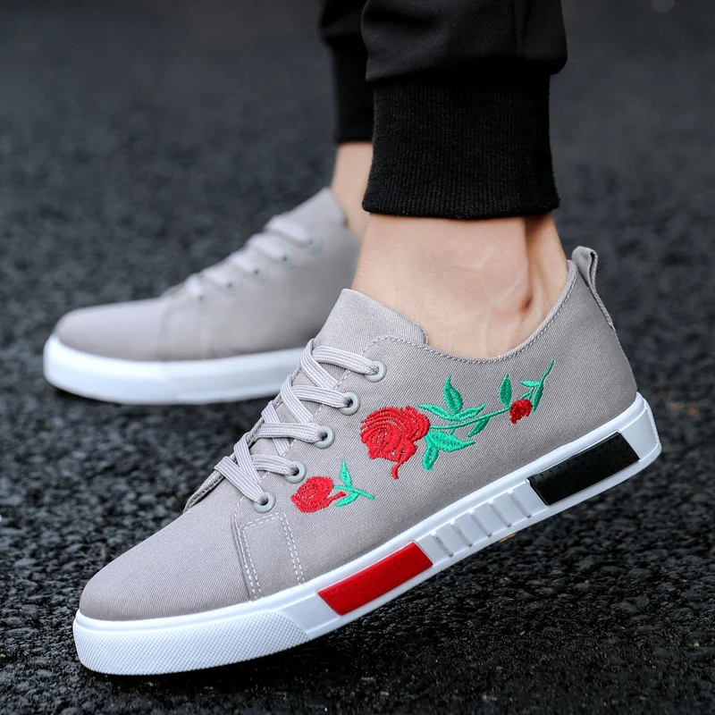 

Embroider Flower Canvas Shoes Woman Tennis Black Red Sneakers Designer Vulcanized Shoes Unisex basket femme Big Size 35-44
