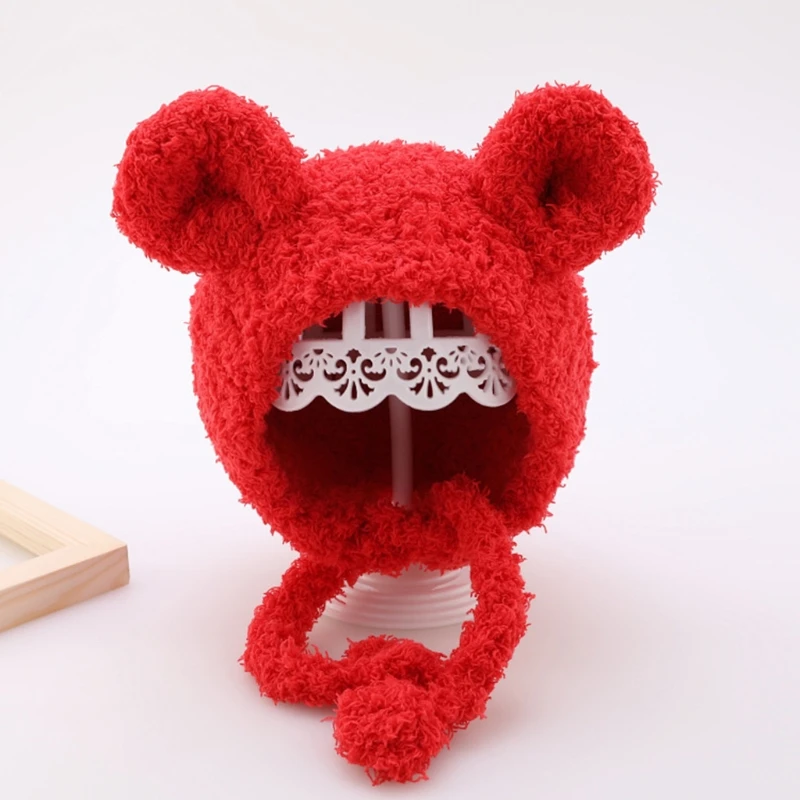 

Autumn Winter Warm Cute Baby Plush Beanie Cap Ear Protection Solid Color Hat for Kids Children Girls Boys