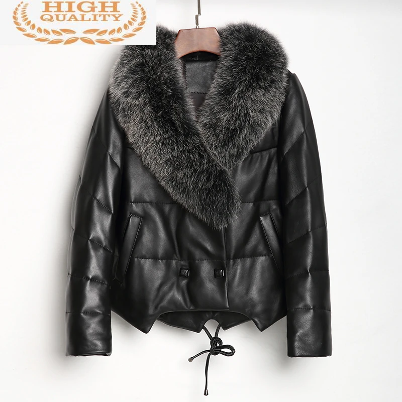 

Genuine 100% Leather Jacket Women Duck Down Jacket Winter Sheepskin Coat Female Fox Fur Collar 2021 Mujer Chaqueta 0062