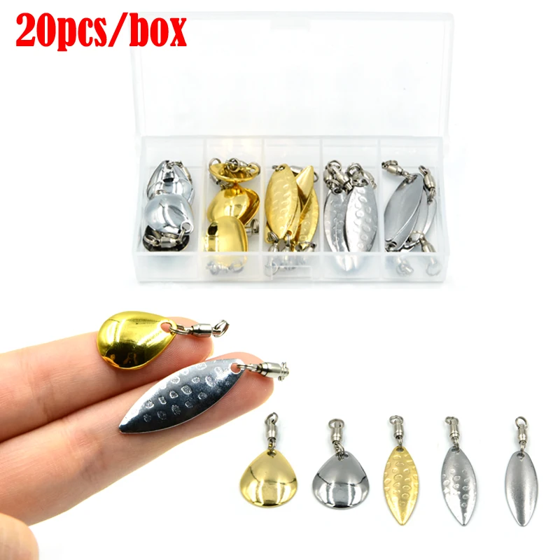 

20pc/box Fishing Spoon Fishing Lures Artificial Shining Attractor VIB Tail Spinner with Connector Noise Silver Gold Metal Sequin