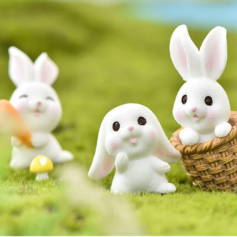 

LuanQI Micro Landscape Resin Cute Rabbit Ornaments figurine Easter Decoration Bunny Craft Fairy Garden Bonsai Home Landscape