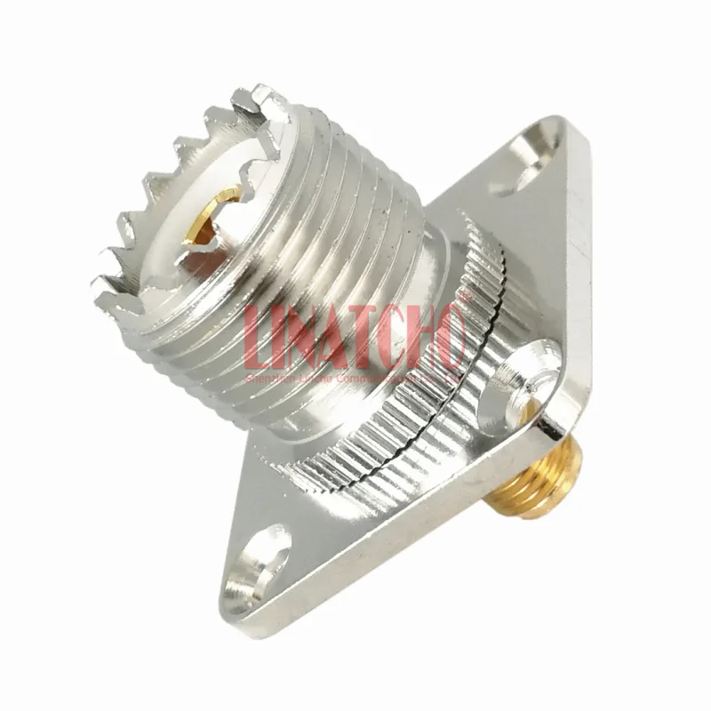 

brass good quality UHF SO239 female to SMA female flange 4 holes panel mount cable connector