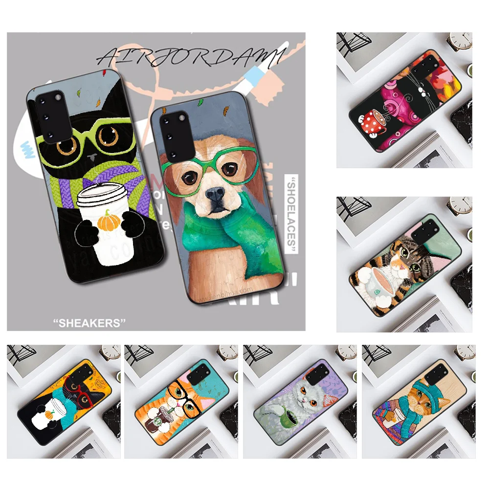 PENGHUWAN Kawaii Cat Cute Dog Black Soft Shell Phone Case Capa for Samsung S20 plus Ultra S6 S7 edge S8 S9 S10 5G | Мобильные