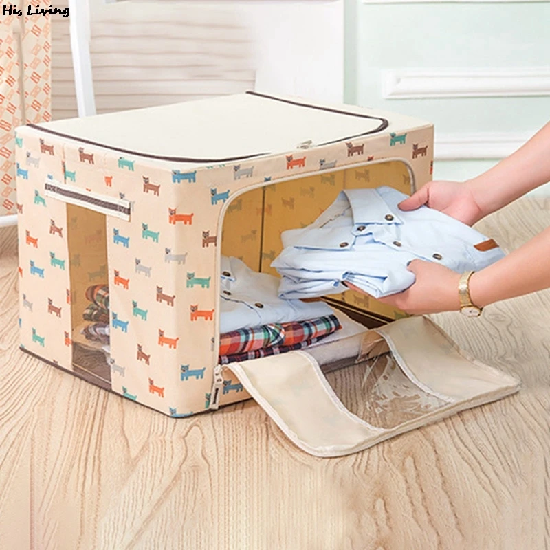 

Large Oxford Clothes Steel Frame Transparent Storage Box Bed Sheet Blanket Pillow Shoe Rack Container Foldable Storage Case