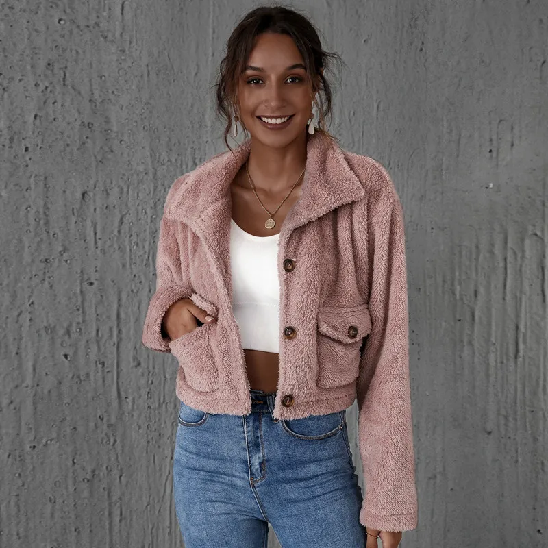 

Leosoxs 2020 Autumn Winter New Fashion Lapel Women's Jackets Casual Bodycon Solid Long Sleeve Lady Plush Keep Warm Jackets Coat