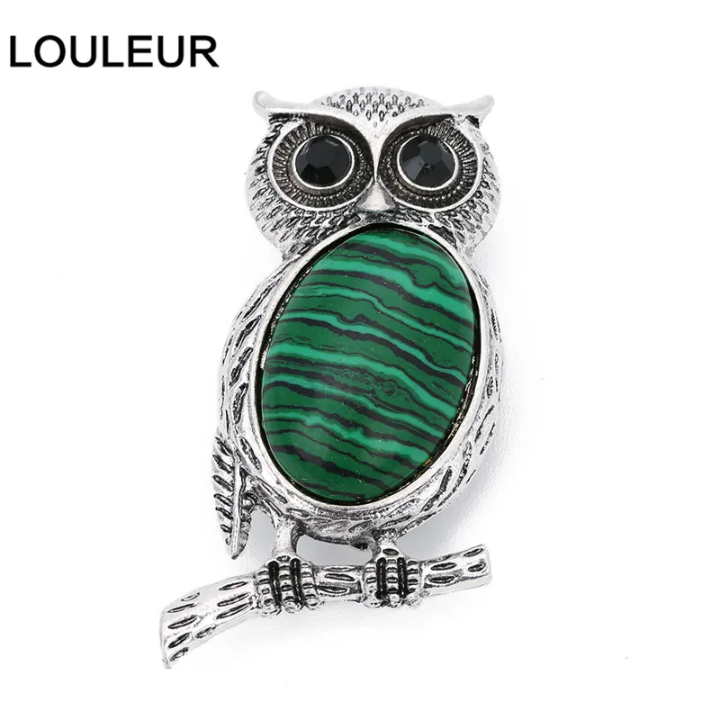 malachite Новые милые животные сова, Броши для женщин мужчин натуральный камень тигровый глаз кабошоны булавки брошь вечерние ювелирные изделия Аксессуары подарок - Окраска металла: malachite