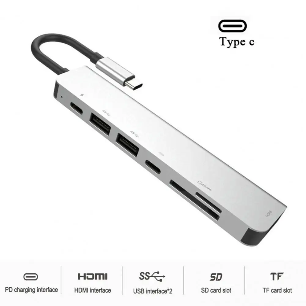 

7-in-1 Type-C to PD Micro-SD/TF Multi-Port Docking Hub Converter Adapter 7-in-1 USB Hub Aluminum Alloy Data Transmission