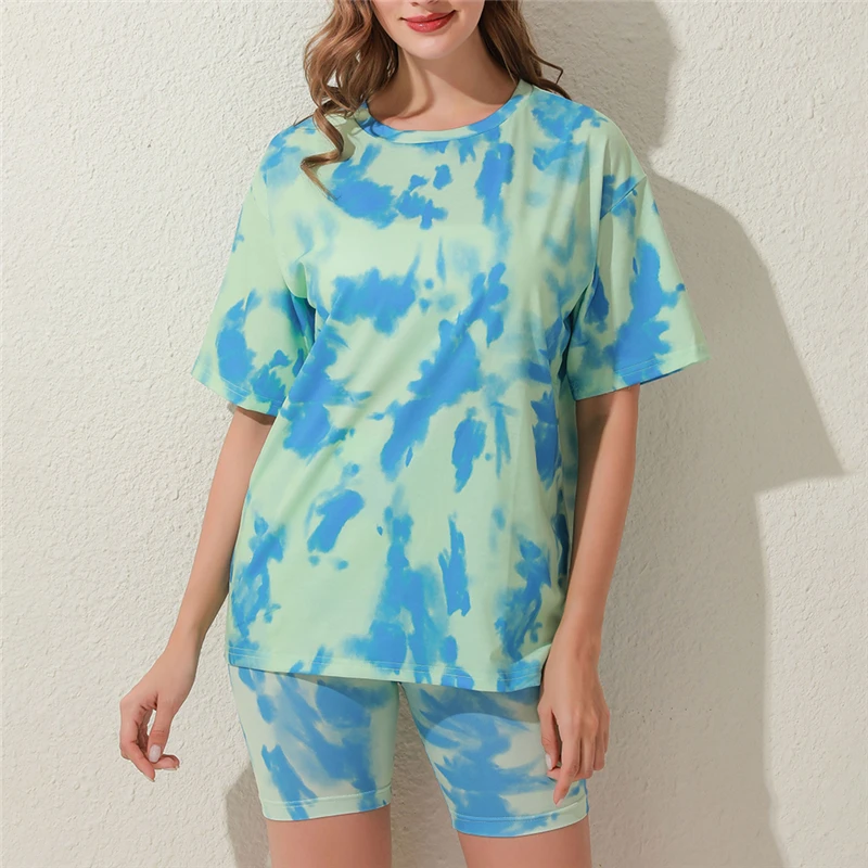 

Casual Women Set Fashion Print Casual Top Shorts Two-Piece Suit Tie Dye Set Women Clothes Loose Summer tshirt suit