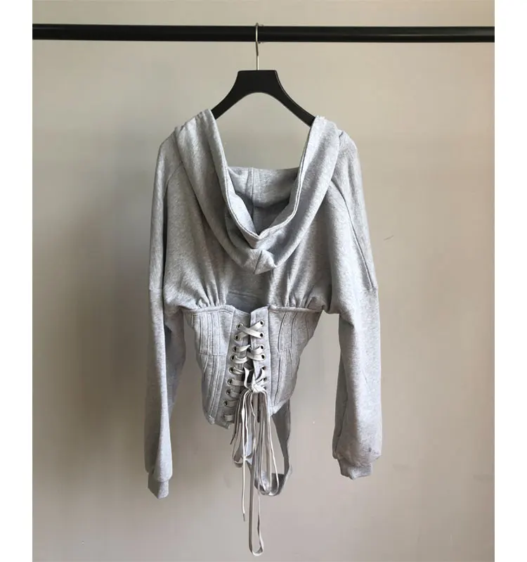 Высококачественная толстовка на молнии Женская тонкий серый корсет модная