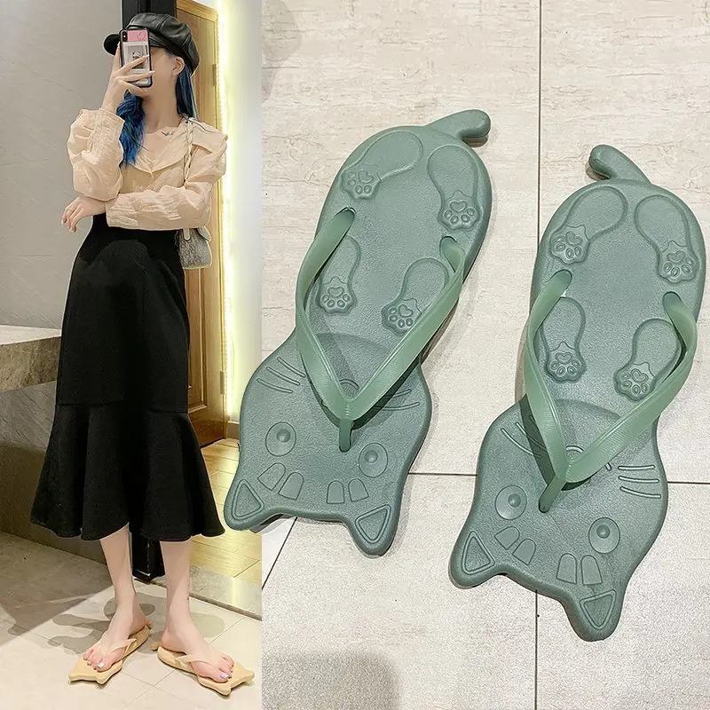 

Unisex Flip Flop Home Bathroom Shoes Cartoon Cat Slippers Beach Waterprrof Shoes 3d Cat Ear Cute Slipper Non Slip Flip Flop