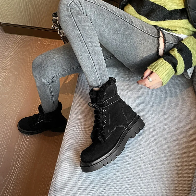 

Asumer 2021 Big Size 34-42 Suede Leather Winter Snow Boots Women Wool Warm Casual Shoes Fashion Platform Ankle Boots Women