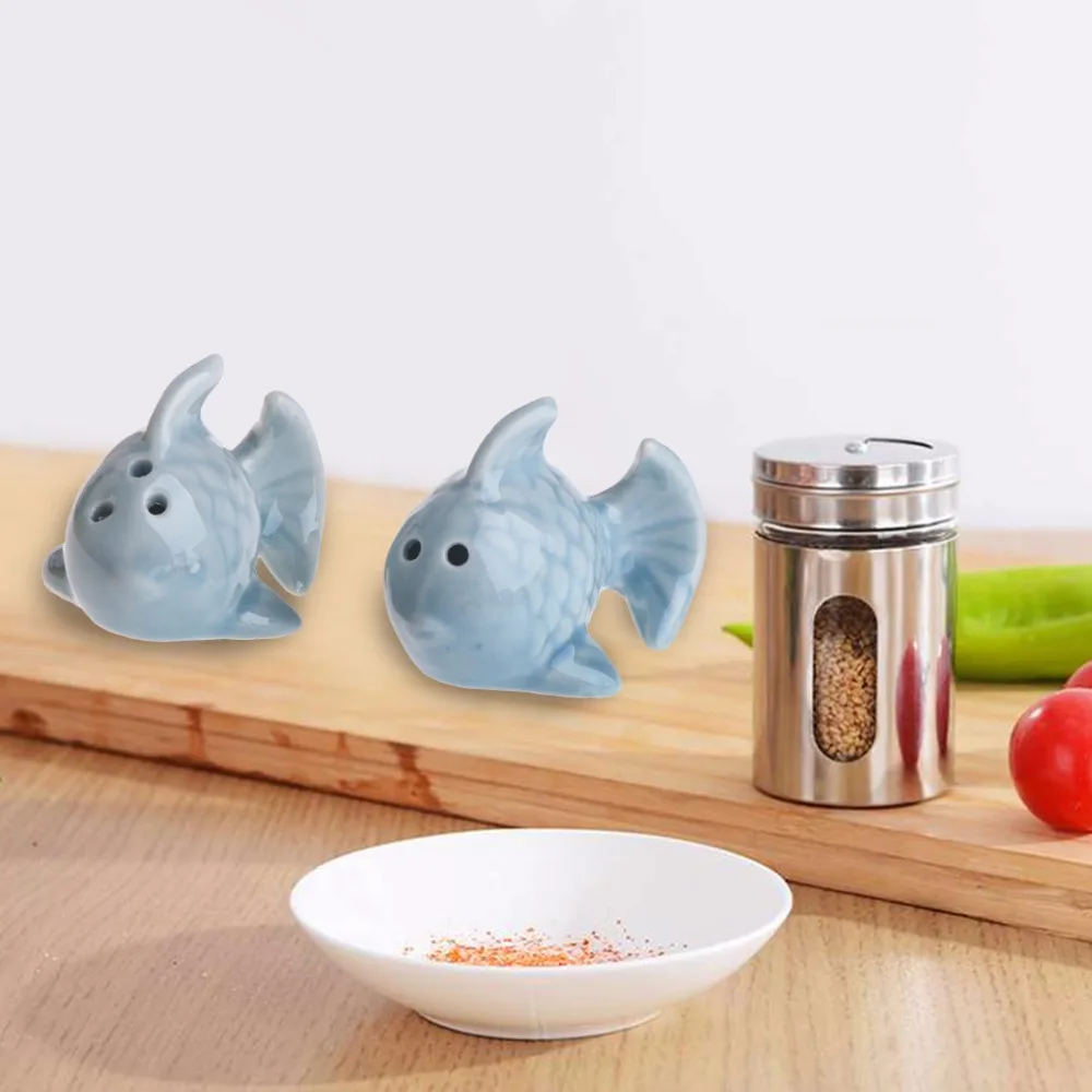 1 пара милая керамическая бутылка для приправ в форме рыбы набор шейкеров соли