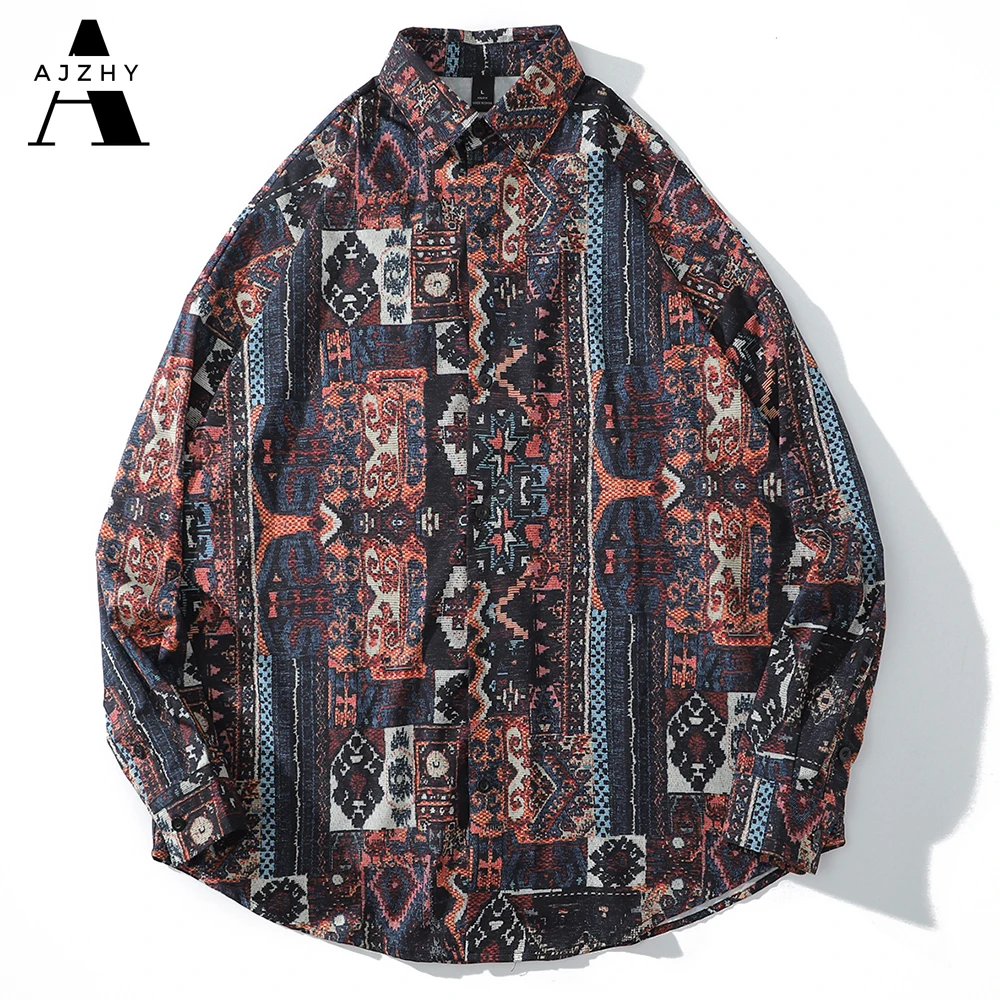 

Рубашка мужская с длинным рукавом, модная винтажная пляжная сорочка в китайском стиле, тропический стиль, Повседневная Уличная одежда в сти...