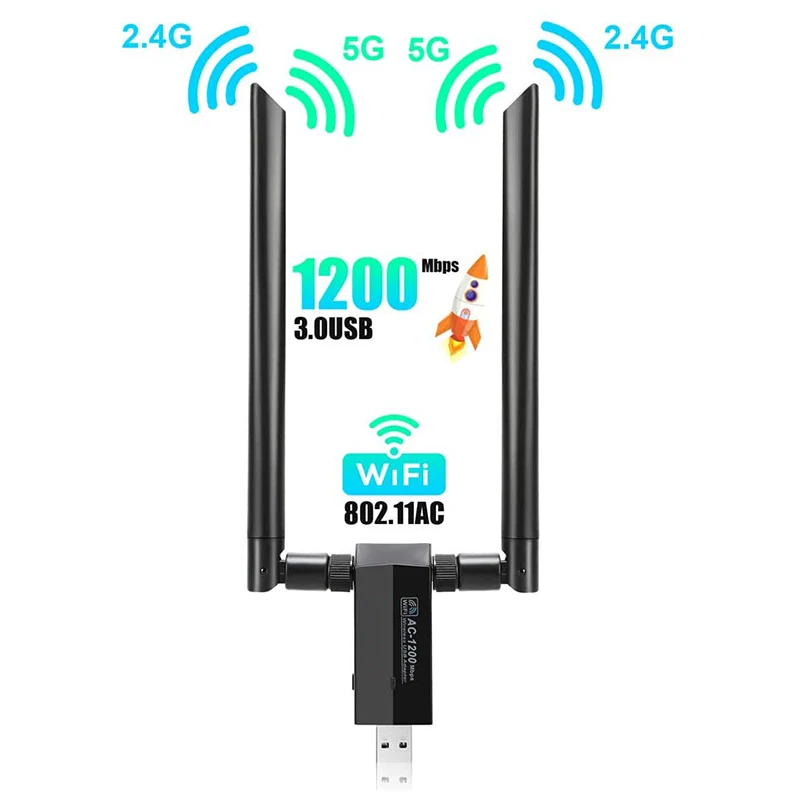 WiFi адаптер 1200 Мбит/с двухдиапазонный 5 8 ГГц/2 4 ГГц ключ USB 3 0 Антенна для ПК Windows