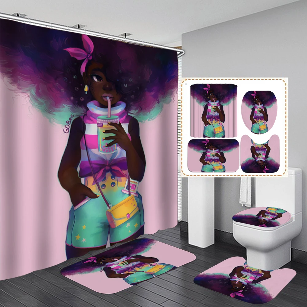 Пьёт молоко Чай девушка афро душ Шторы s Ванная комната африканские американские