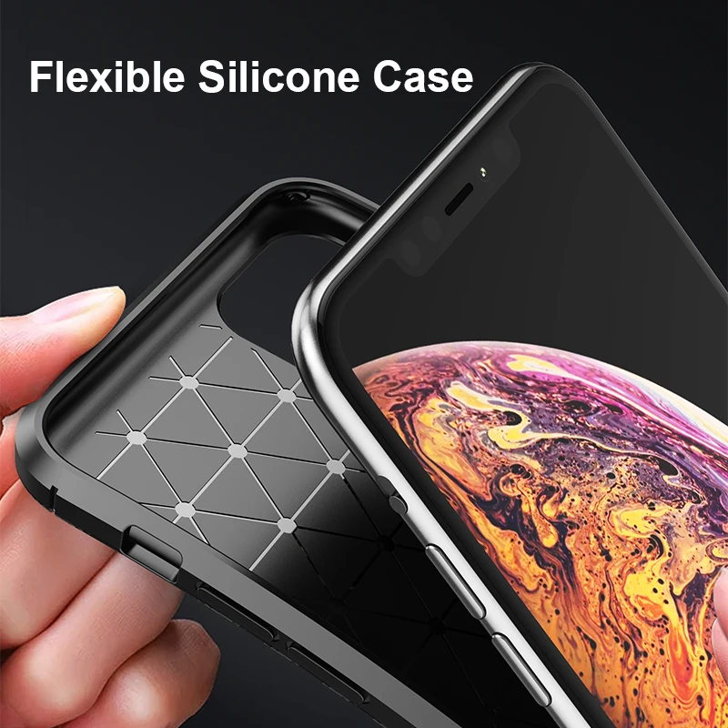 Роскошный чехол для iPhone 11 силиконовый телефона Pro Max 2019 углеродное волокно