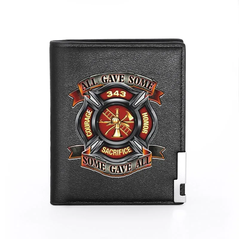 

343 Firefighter Commemorate Printing Men's Wallet Leather Purse For Male Credit Card Holder Short Slim Bifold Wallet Pocket