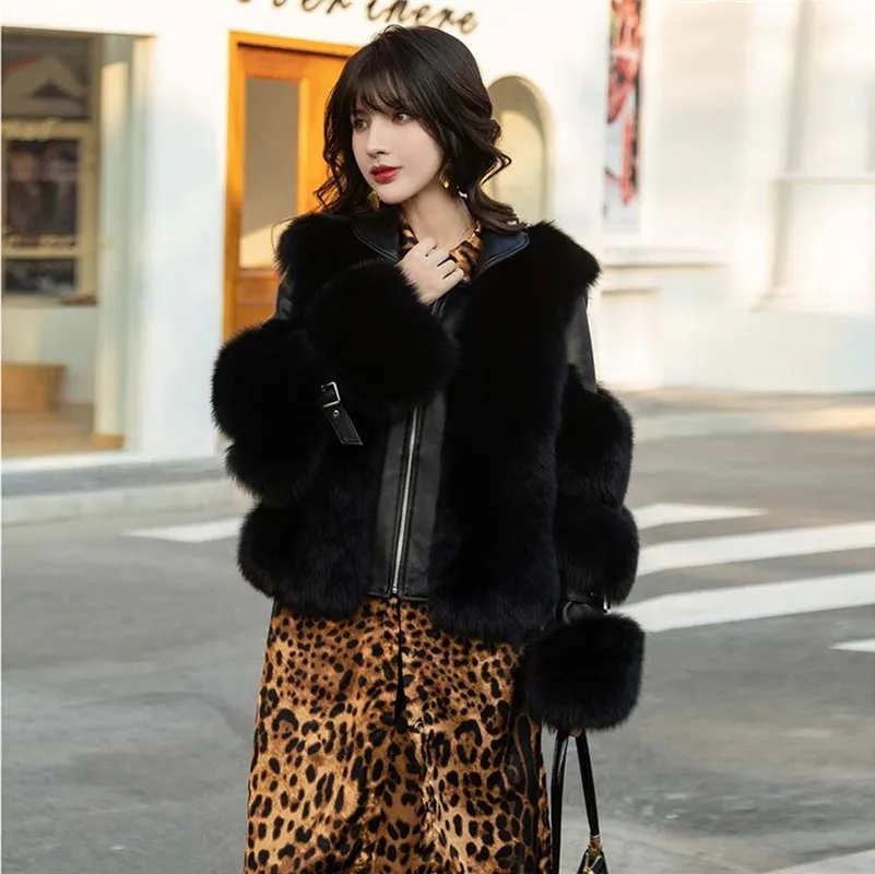 

FURSARCAR 2021 New Real Fox Fur Coat Sheepskin Coat for Women Genuine Leather High Quality Young Fashion Slim Women's Jackets