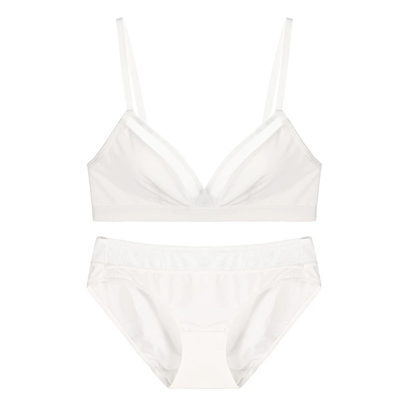 

Sexy Hollow 3/4 Cup Underwear Women Gather Adjustment Type French Lace No Steel Ring Bra Set Breathable Ladies Lingerie