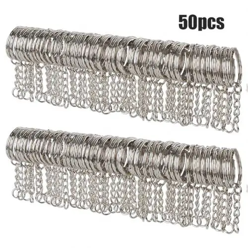 50x Key chain 50 шт./компл. 25 мм полированный серебряный цвет брелок металлический сплит пустая цепочка для ключей кольцо держатель ремесло DIY аксессуары - Цвет: 50x Key chain