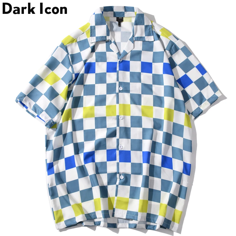 Мужская клетчатая рубашка Dark Icon Hawaii Style белая уличная одежда новинка