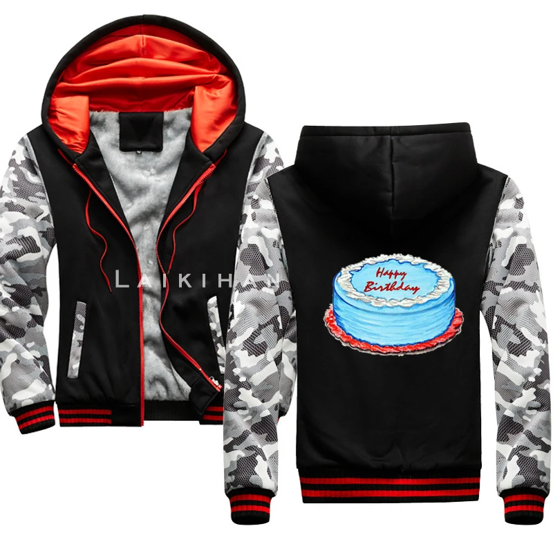 

Birthday Cake Winter Fleece Hoodies Navy Camouflage Sweatshirt Coats Casual Men's Jacket Clothes Thick Warm Hoodie Cardigan