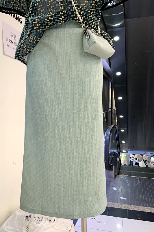 

2021 Spring Summer Women Skirt Retro High Waist Sheath Mid-Length Western Style Slim A- Line Skirt Faldas Mujer with Bag