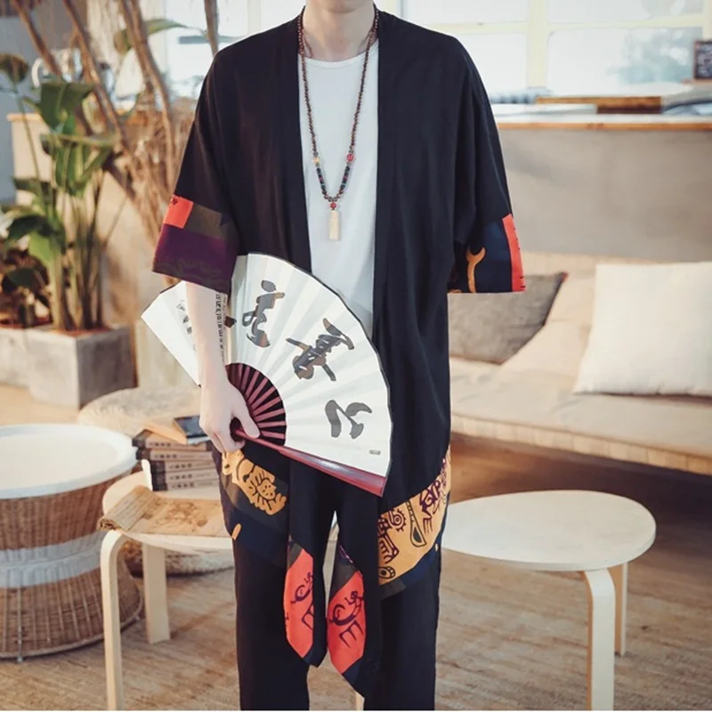 Японские кимоно кардиган хаори юката мужской костюм самурая одежда куртка