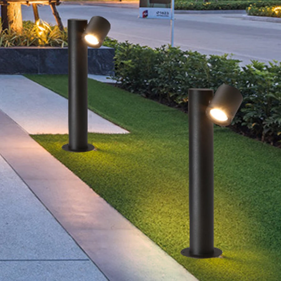 1-2-Heads Modern Waterproof Aluminum Post Lamp LED Black Rotatable Outdoor Garden Pillar Light Landscape Lawn Street Column Lamp