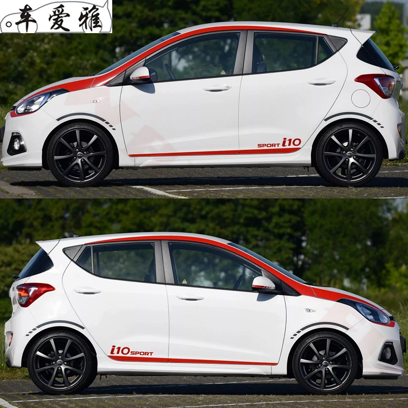 

1Set Car Styling Side Skirt Decor Stickers For-Hyundai i10 2014-2017 Racing Sport Stripes Styling Auto Body Door Vinyl Decals