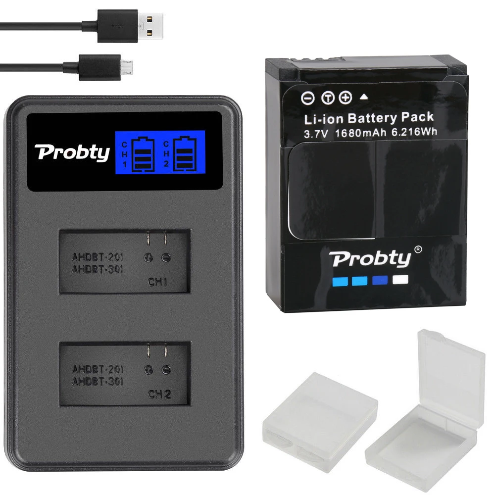 1battery withcharger Пробти для GoPro hero 3 hero 3+ hero 3 hero 3+ батарея+ ЖК двойное зарядное устройство для go pro AHDBT-301 аксессуары для экшн-камеры - Цвет: 1battery withcharger