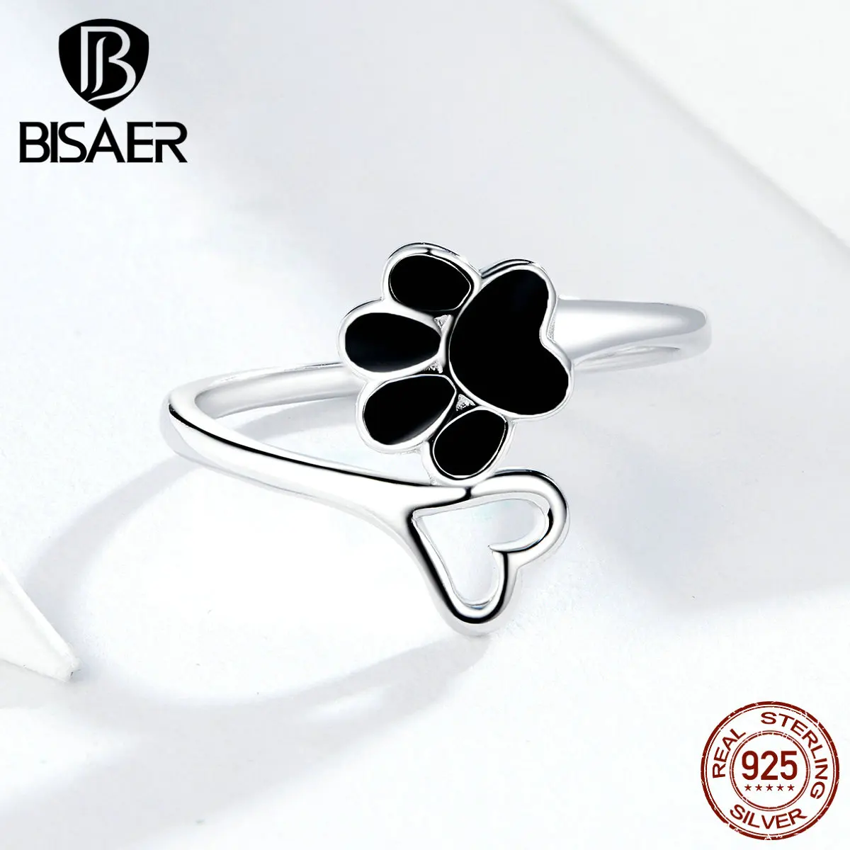 Собачьи лапы BISAER,, 925 пробы, серебряные, собачьи лапы, кольца на палец для женщин, любовь, животные, ювелирные изделия ECR584