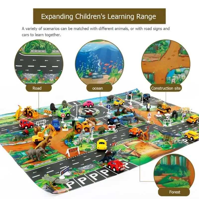 Динозавр транзитная дорога дети ребенок для ползания и игр Коврик Chidren игра пол коврик мир транспорт карта шаблон дизайн